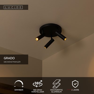 Lucide GRADO - Deckenstrahler - Ø 25 cm - 3xGU10 (MR11) - Schwarz